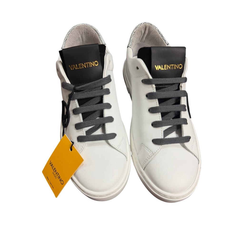 Valentino Laura Low Top Sneakers White Leather Crackle Heel IT 40 US 10 - Picture 3 of 10